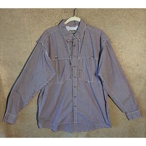 DRAKE Waterfowl Systems Vented Shirt Mens Sz M Burgundy Check Pockets Roll Tab